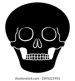 Human skull. Black and white negative silhouette. Isolated vector illustration. Spooky Halloween symbol of death. Dead head.