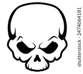 human skull, black and white vector tattoo illustration of the upper part of the human skull without the lower jaw, isolated on white background