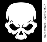 human skull, black and white vector tattoo illustration of the upper part of the human skull without the lower jaw, isolated on black background