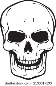 Human skull black and white. Vector illustration.