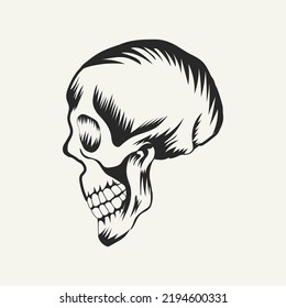 Human skull black and white vector design.