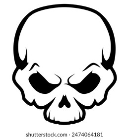 human skull, black and white vector tattoo illustration of the upper part of the human skull without the lower jaw, isolated on white background