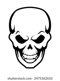 human skull, black and white vector tattoo illustration, isolated on white background