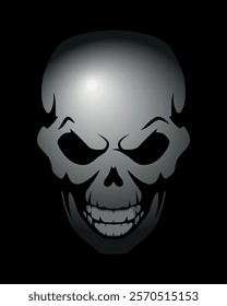 human skull, black and white vector illustration, black background