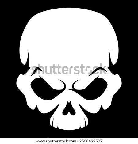 human skull, black and white vector tattoo illustration of the upper part of the human skull without the lower jaw, isolated on black background