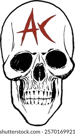 human skull with bold black outlines. It has the letters "AC" in red positioned prominently on the forehead area. The overall style is minimalistic, with a slightly grunge or gothic aesthetic.