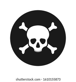 Human skull and bones graphic icon. Skull and bones sign in the circle isolated on white background. Mortal danger symbol. Vector illustration