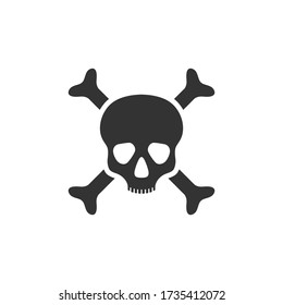 Human skull and bones graphic icon. Skull and bones sign isolated on white background. Mortal danger symbol. Vector illustration