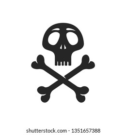 Human skull and bones icon in black and white. Vector illustration.
