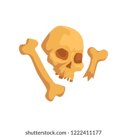 Human skull and bones, Maya civilization symbol, American tribal culture element vector Illustration on a white background