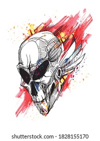Human skull. Bones. Skull with wings. Death
