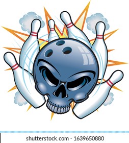 Human Skull Bowling Ball Striking Bowling Pins