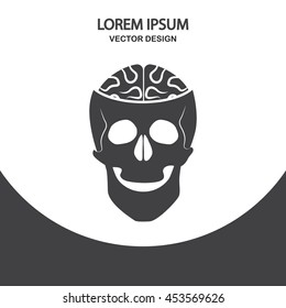 Human skull and brain icon on the background