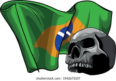 human skull with brazil flag vector illustration