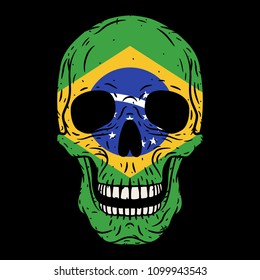 Human skull with Brazilian flag isolated on black background