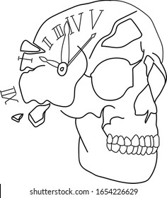 Human Skull with Broken Clock