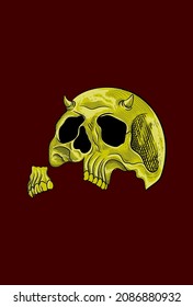 Human Skull Broken Jaw Artwork Illustration