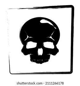 human skull brush strokes in a frame, vector illustration.