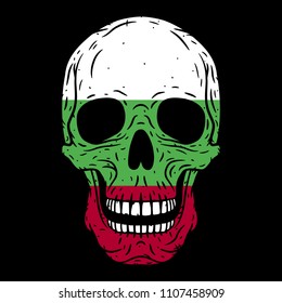 Human skull with Bulgarian 
 flag isolated on black background