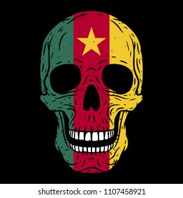 Human skull with Cameroon flag isolated on black background