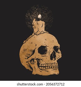 Human Skull With Candle, Skeleton, Memento Mori, Clipart, Vector illustration