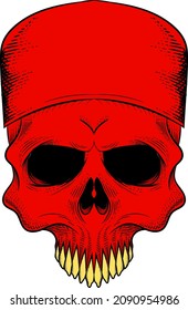 Human skull with skull cap vector illustration