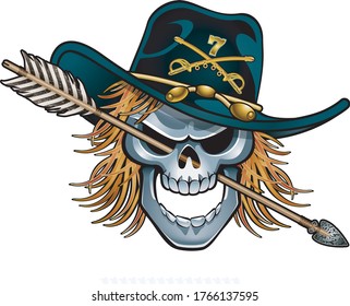 Human Skull With Cavalry Hat And Arrow Through The Head