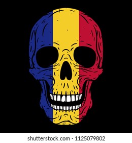 
Human skull with Chad flag isolated on black background