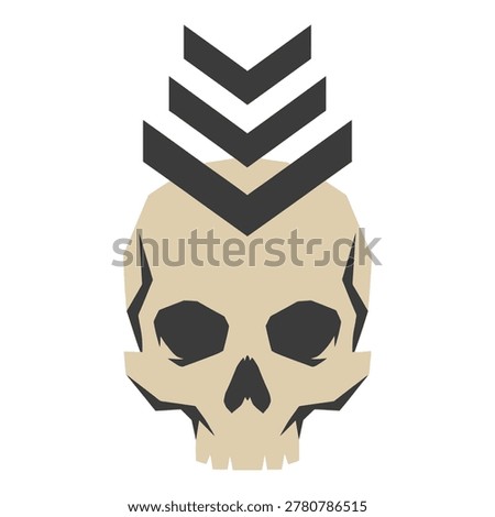 Human skull with chevron stripes on top in gray and beige colors icon