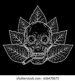 Human skull with a cigar. Cartoon skull