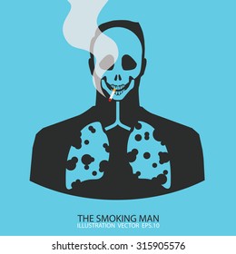 Human Skull with a cigarette. the smoking man . Illustration vector 