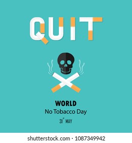 Human skull and cigarette.Quit Tobacco vector logo design template.May 31st World no tobacco day.No Smoking Day Awareness Idea Campaign.Vector illustration.