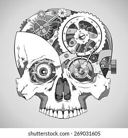 human skull with clockwork mechanism inside, vector