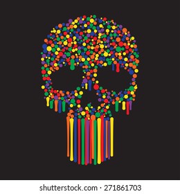 Human Skull from Color Paint Dots