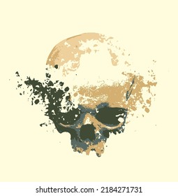 human skull with color spots and splashes. Graphic print for clothes, fabric, wallpaper, wrapping paper, design element for halloween party