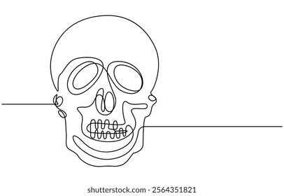 Human skull continuous one line drawing, Continuous one line drawing of human skull, Human scull. One line continuous Halloween skull isolated