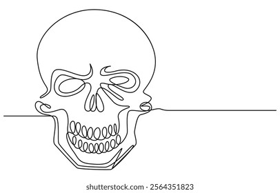 Human skull continuous one line drawing, Continuous one line drawing of human skull, Human scull. One line continuous Halloween skull isolated