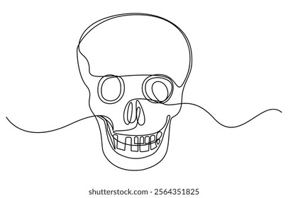 Human skull continuous one line drawing, Continuous one line drawing of human skull, Human scull. One line continuous Halloween skull isolated