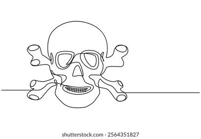 Human skull continuous one line drawing, Continuous one line drawing of human skull, Human scull. One line continuous Halloween skull isolated