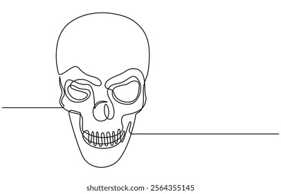 Human skull continuous one line drawing