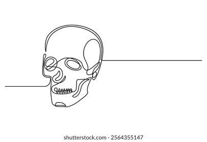 Human skull continuous one line drawing