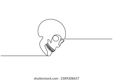 Human skull continuous one line drawing and and minimalist style isolate outline vector illustration