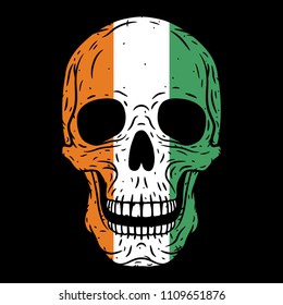 
Human skull with Cote D'ivoire flag isolated on black background