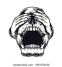 Calavera Humana Cubierta A Mano Con Estilo Tatuaje. Ilustración vectorial