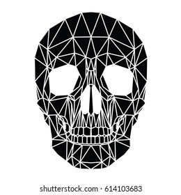 Human skull, cranium, abstract black and white polygonal design, vector illustration