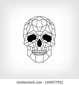 Human skull, cranium, abstract polygonal lines design on white background