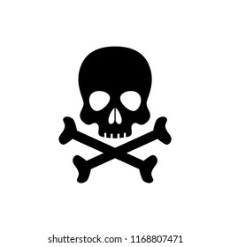 Human skull with crossbones black isolated icon. Skull with crossed bones poison symbol.