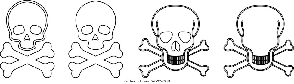 Crânio humano e ossos cruzados. Morte, perigo ou símbolo de veneno. Icone de ilustração de vetor de conceito de estilo plano definido para sinal, aplicativos e sites ilustração médica, silhueta isolada no fundo branco.