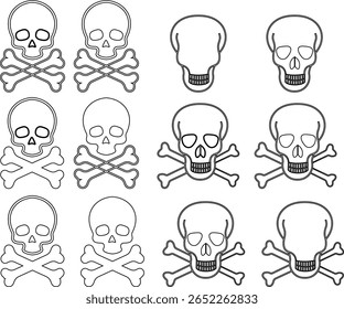 Crânio humano e ossos cruzados. Morte, perigo ou símbolo de veneno. Icone de ilustração de vetor de conceito de estilo plano definido para sinal, aplicativos e sites ilustração médica, silhueta isolada no fundo branco.