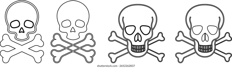 Crânio humano e ossos cruzados. Morte, perigo ou símbolo de veneno. Icone de ilustração de vetor de conceito de estilo plano definido para sinal, aplicativos e sites ilustração médica, silhueta isolada no fundo branco.